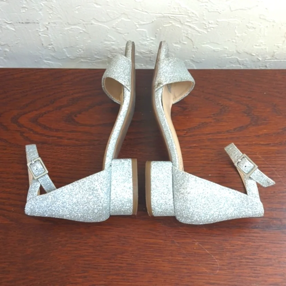 Vince Camuto Girls Pascala Silver Glitter Ankle Strap Block Heel Sandals 11
